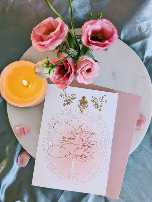 Baby Baptism Card in Pink