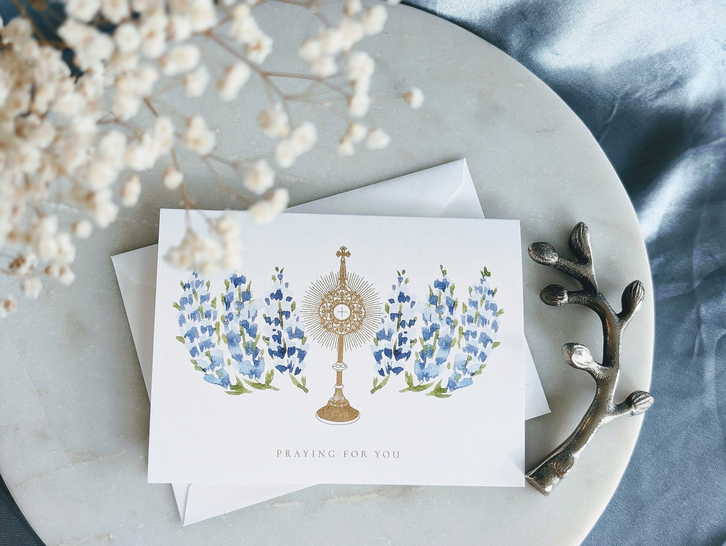 Praying for You Card - Blue Flowers Spiritual Bouquet