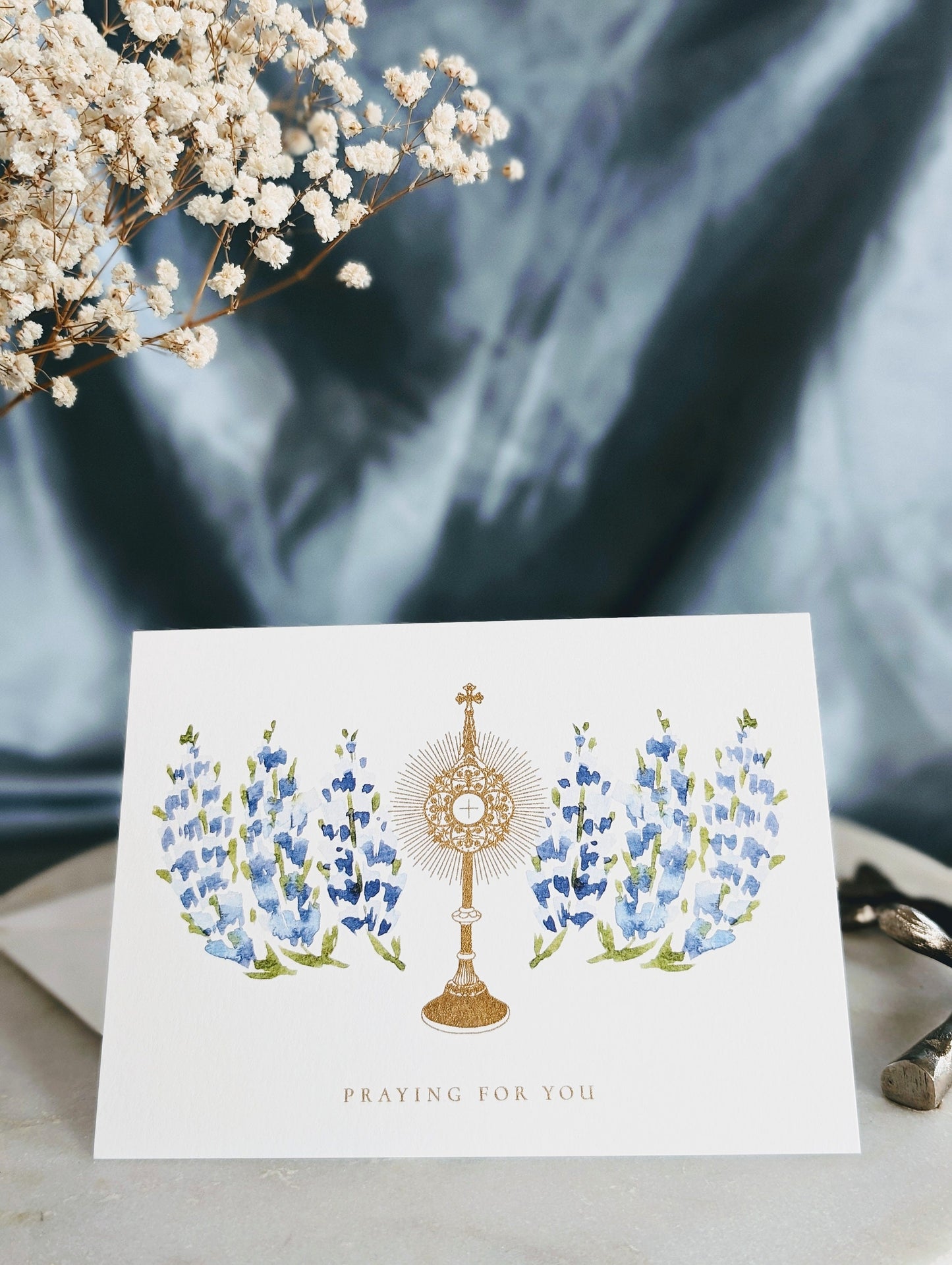 Praying for You Card - Blue Flowers Spiritual Bouquet